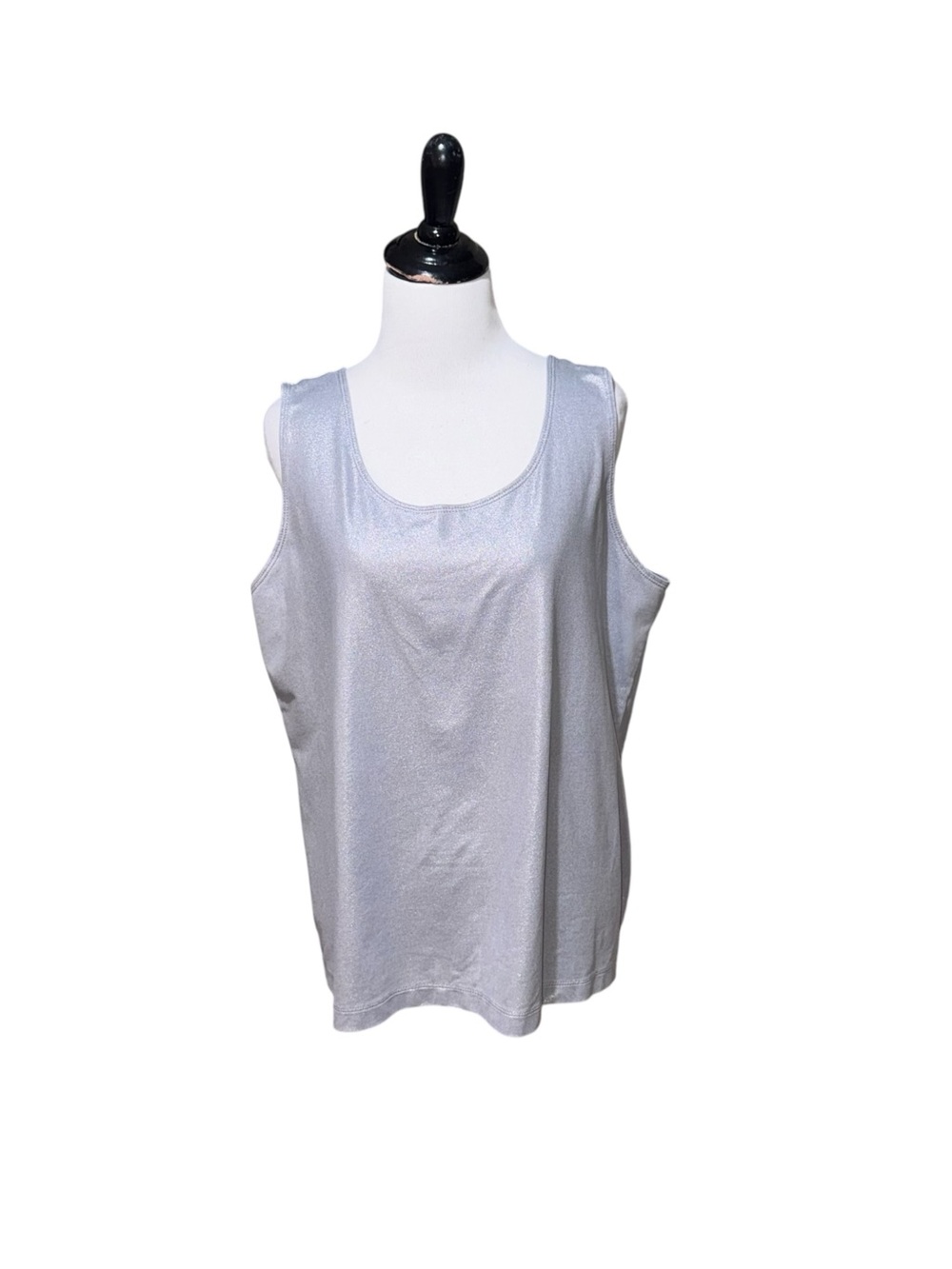 Chico's Women's Size 3 / XL Silver Glitter Knit Top Tank Top Scoop Neck Stretchy